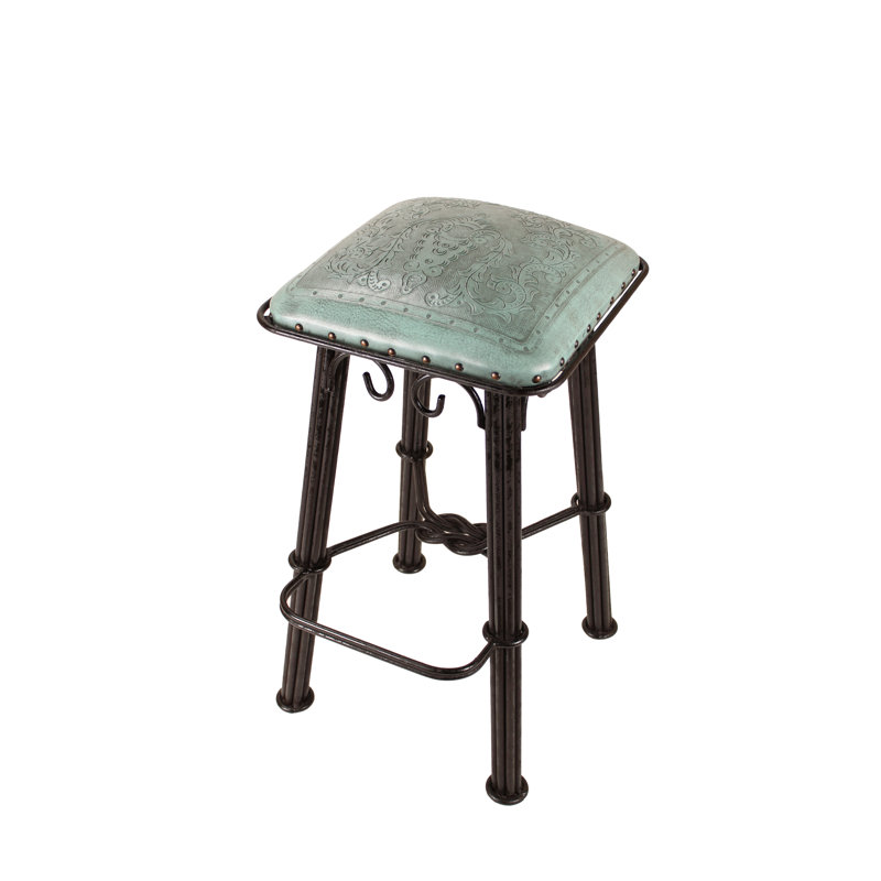 Akaash Upholstered Counter Stool with Metal Frame, Bar Stool (30" Seat Height), Turquoise