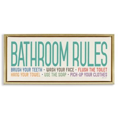 «Bathroom Rules with Teal», art encadré sur toile flottante par Stephanie Workman Marrott WRP-1315
