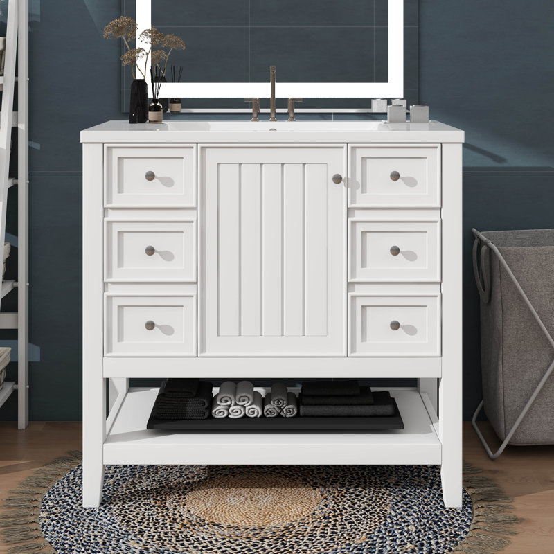 Ensemble de meuble-lavabo élégant 36 po avec une armoire et trois tiroirs, Blanc