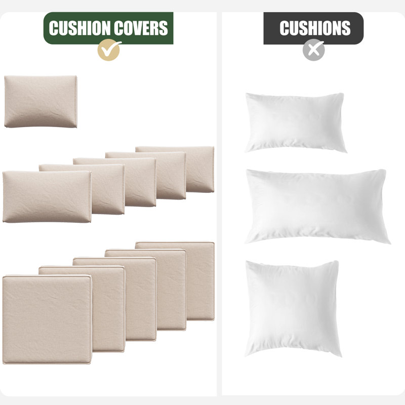 Ensemble de housses de coussin d'extérieur 11 pièces pour canapé modulaire 5 places, housses seulement, Beige