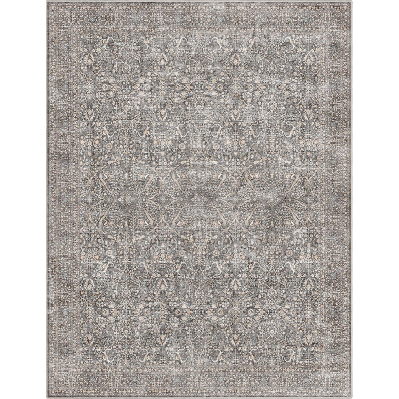 Ervin Isolde Vintage Oriental Botanical Gray Area Rug, Rectangle 7'7" x 9'10" 