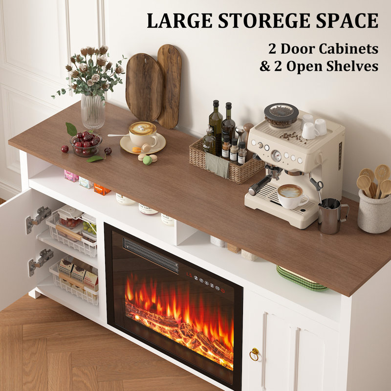 58" Fireplace Tv Stand With Electric Fireplace, Brown/White