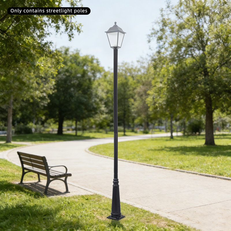 Outdoor Heavy Duty Metal Lamp Post With Ground Cage, 122.04" H x 10.63" W x 10.63" D