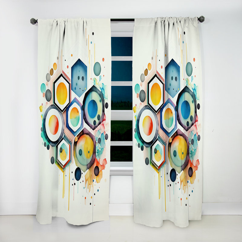 Arick - Hexagone et circulaire abstrait III - Rideau abstrait - Velours obscurcissant - 1 panneau, L 52 po x L 120 po
