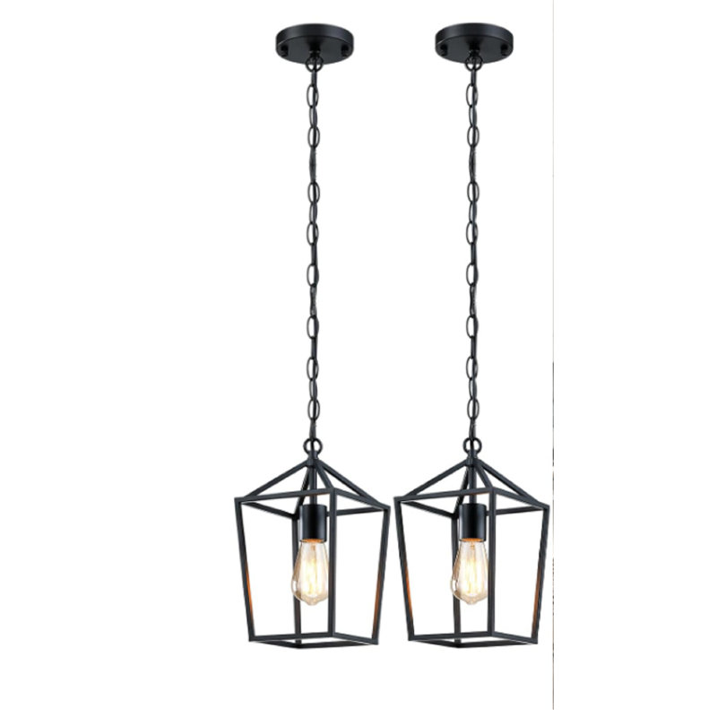 2-Pack Farmhouse Pendant Lights Kitchen Island, Black Pendant Light Fixtures Hanging Lamp For Kitchen, Modern Kitchen Pendant Lighting Over Island, Metal Cage Design, Sloped Ceiling Adaptable