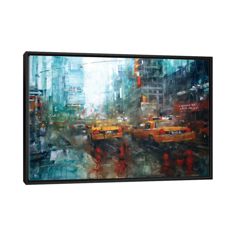 « times square réflexions », impression sur toile tendue, H 18 po x l 26 po x P 1,5 po, Toile avec cadre noir, Pas de tapis