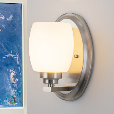 1-light Satin Nickel Wall Sconce With White Opal Glass