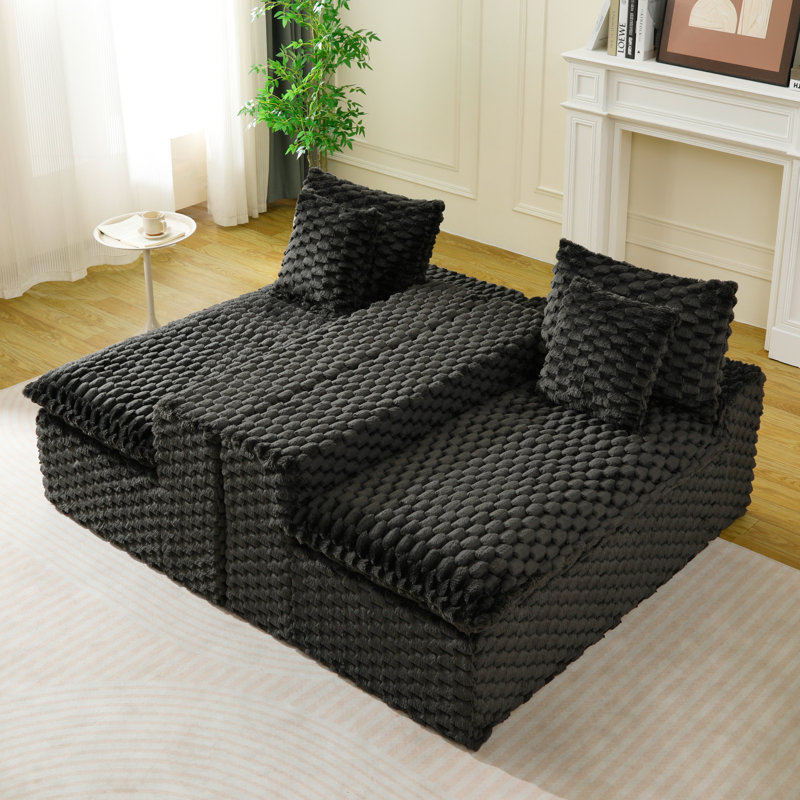 Luxury Black Turtle Velvet Multifunctional Sofa, Black Velvet