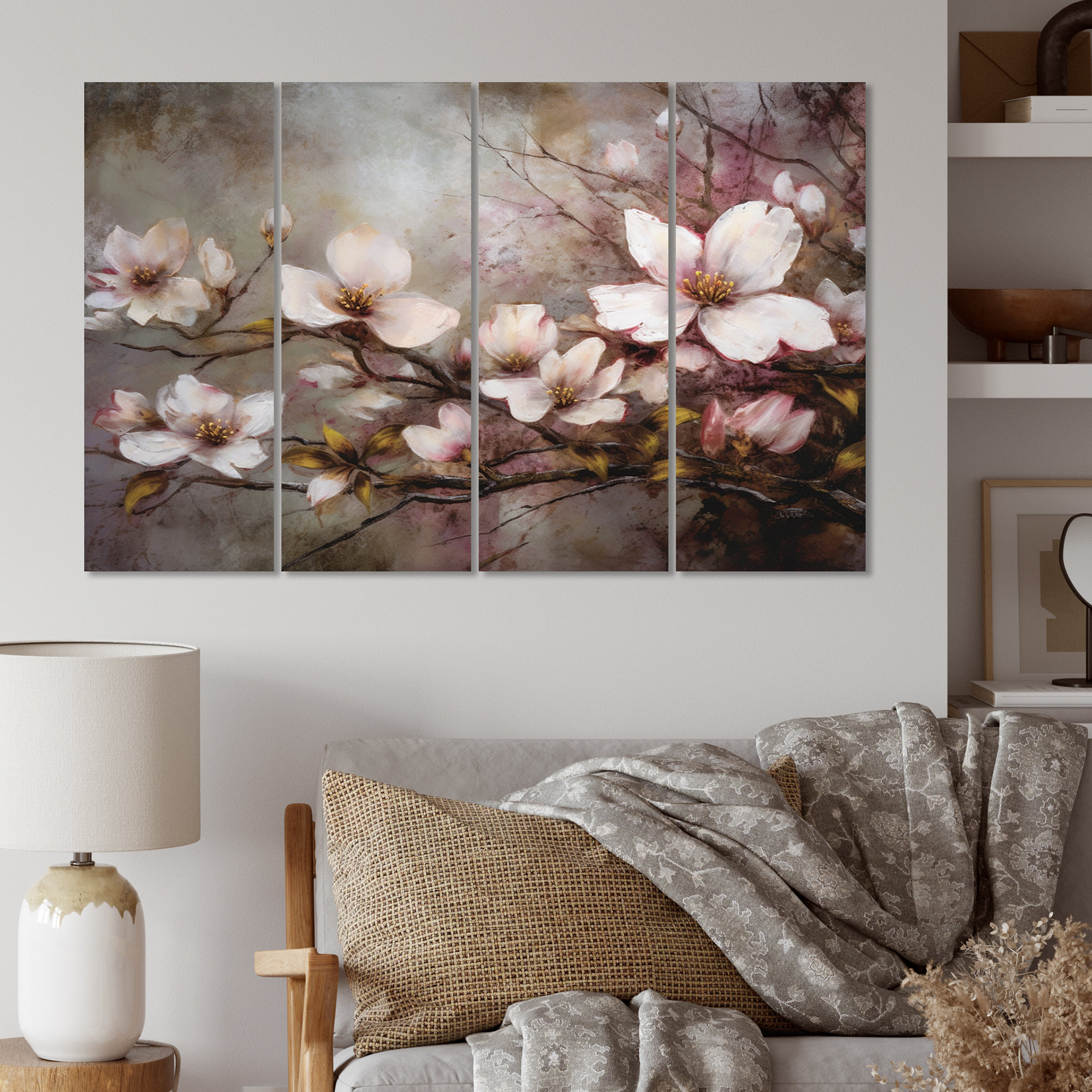 Winston Porter Pink Gray Dogwood Elegance III On Canvas 4 Pieces Print ...