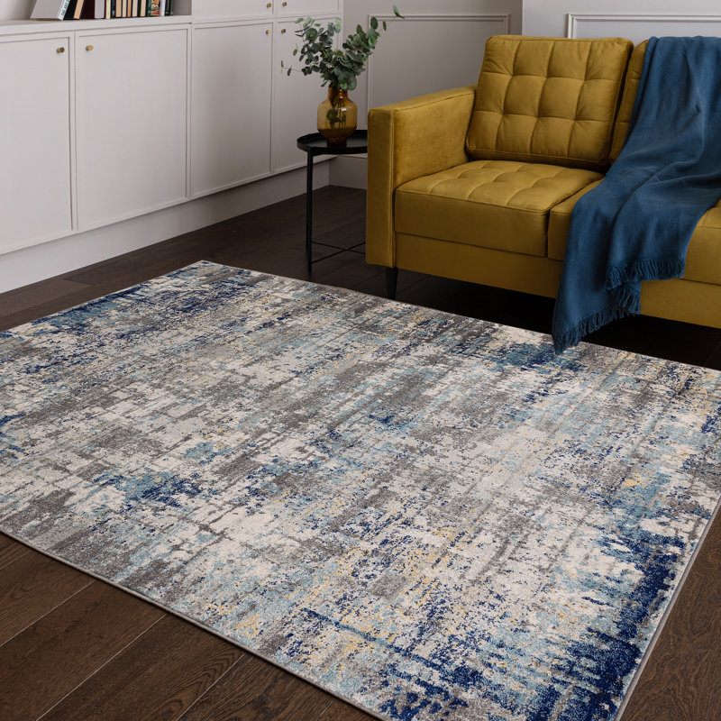 Glosco Abstract Splash Blue/Grey Area Rug, Rectangle 200 x 290cm