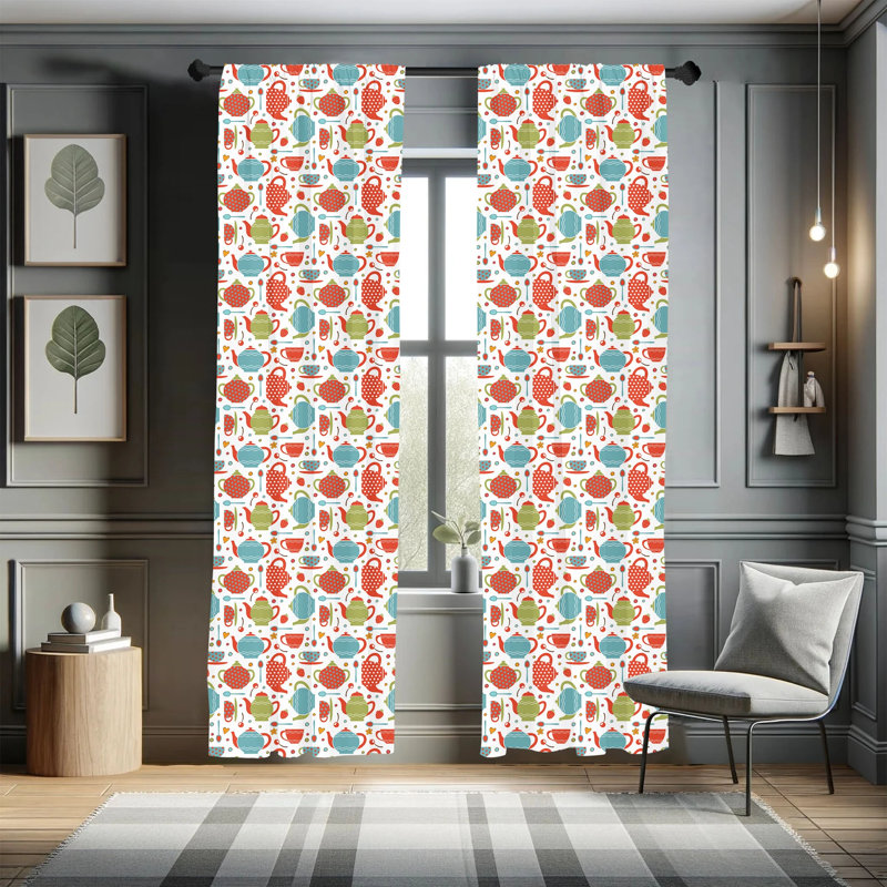Tea Party Semi-Sheer Rod Pocket Sliding Panel, 28" x 95"