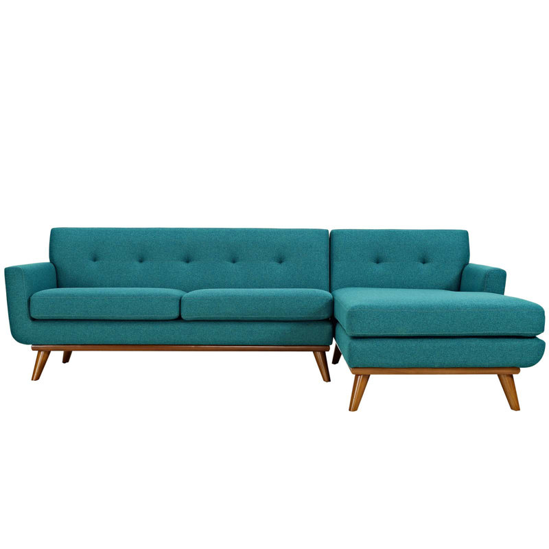 Engage Mid Century Modern Tufted Sectional, Expectation Gray Polyester Blend, Left Hand Facing