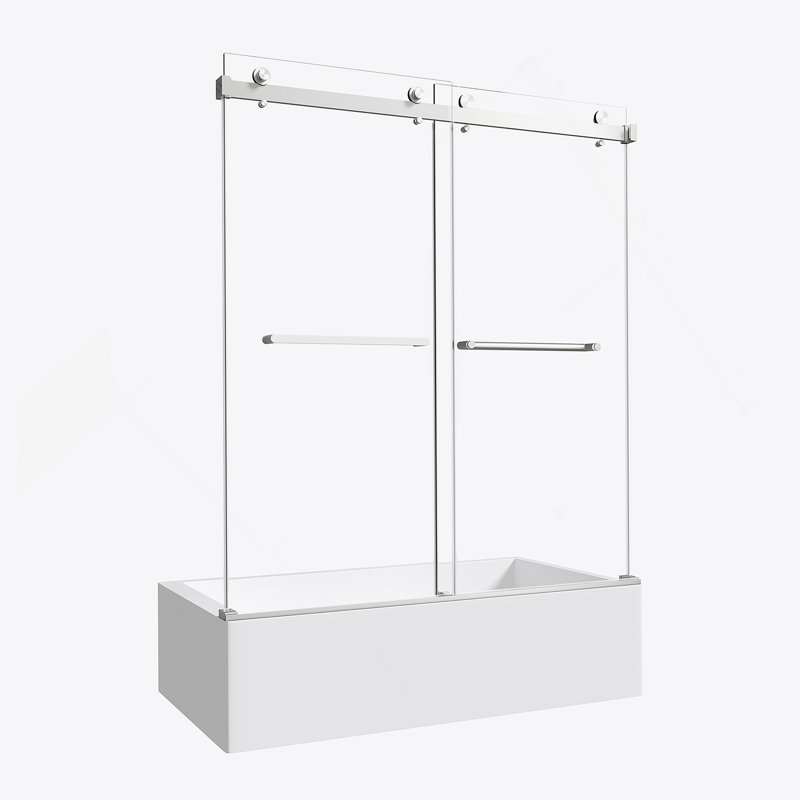 55"-60" W X 60" H Reversible Installation Double Bypass Sliding Shower Door Easy Installation Frameless Bathtub,5/16"(8MM) Tempered Glass With Nano Explosion-Proof Film
