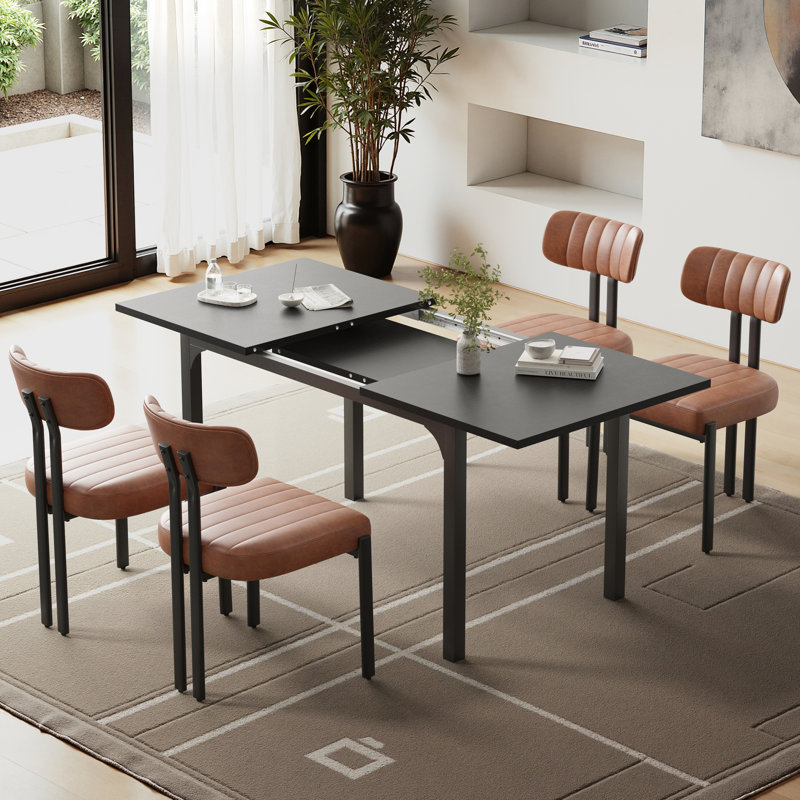 Ensemble de table de salle à manger extensible avec 2 chaises rembourrées, Noir