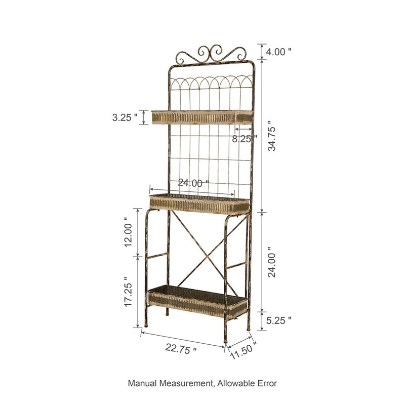 Rustic Weathered Metal 3-Tier Bakers Rack
