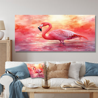 Flamant rose au coucher du soleil - Flamant rose, art mural en métal, reproduction d'art moderne