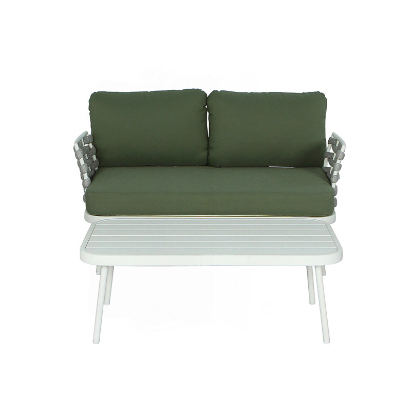 Steel Loveseat And Table, Off White+Green, Off-White/Gray, Green