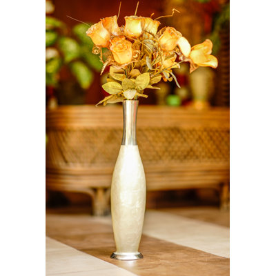 Vase de table Aluminium intérieur/extérieur crème/argenté 16,1 po