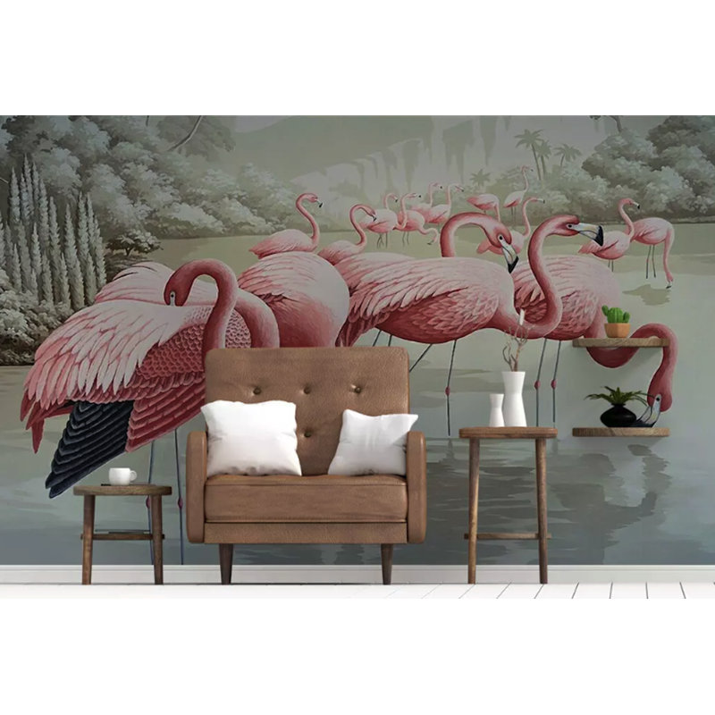 Papier peint amovible rétro Flamingo, 105.96" L x 187" W