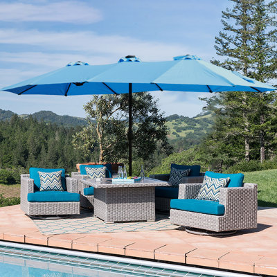 Parasol d'extérieur double face 15 pi x 9 pi avec base - bleu