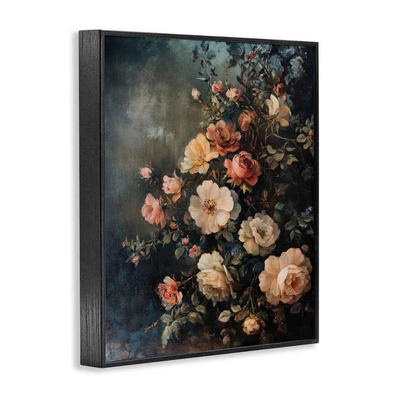 «Dark Rose Florals», estampe numérique encadrée par Petal Prints Design, H 14 po x l 11 po, Giclée encadrée noir minuit
