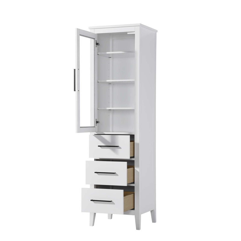 20 Inch Bath Storage Glass Cabinet in White, 72" H x 20" W x 72" D, White