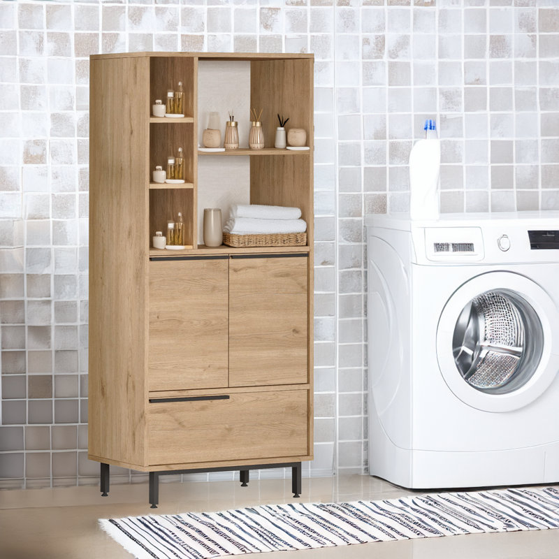 Armoire de salle de bain autoportante, Chêne