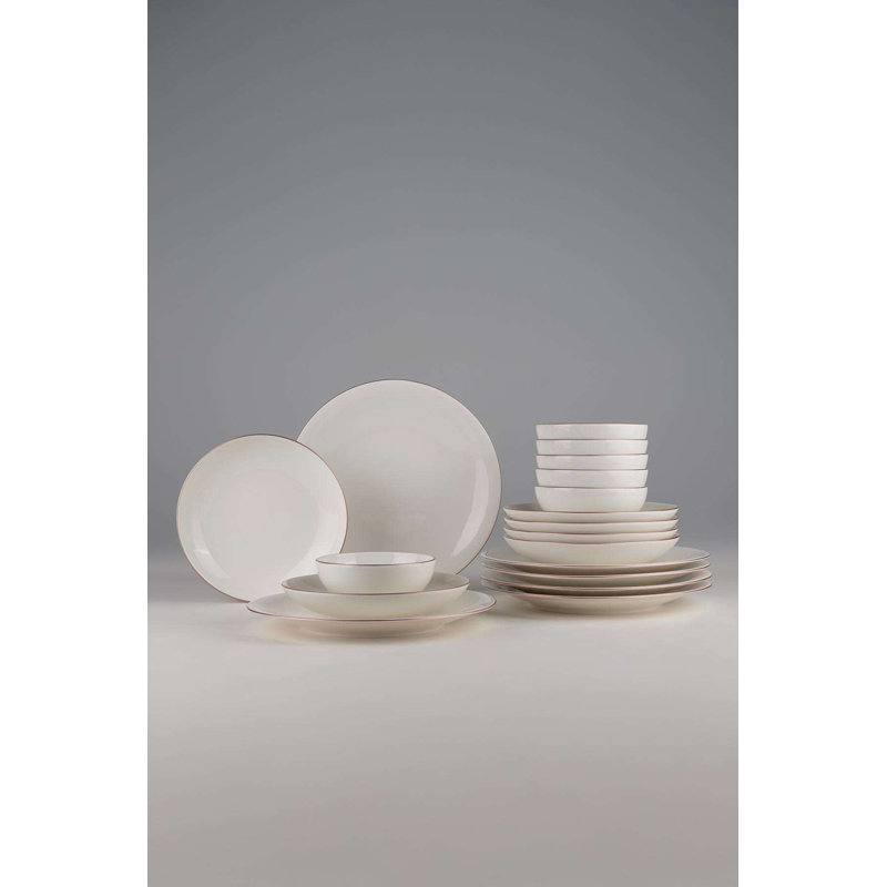 Elegant 18-Piece Dinner Set, Copper & White | 100% Porcelain, Includes 6 Service Plates (10.6 in), 6 Deep Plates (8.3 in), 6 Bowls (5.1 in) | Perfect for Hosting & Everyday Use, Stylish and Durable Design