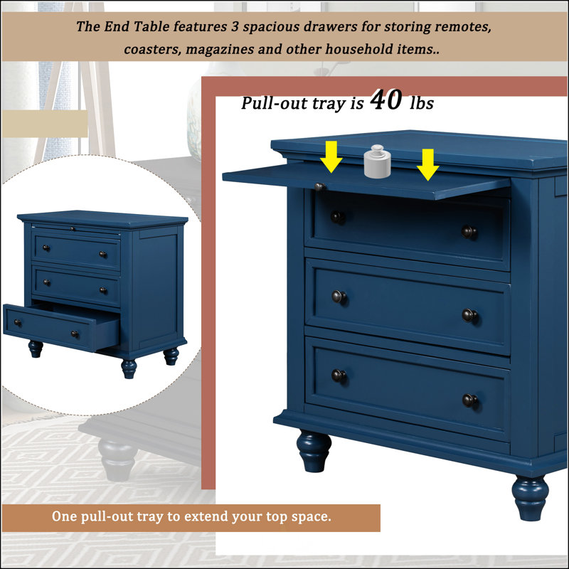 3-Drawer Storage Nightstand, Solid Wood & MDF Side Cabinet, Multi-Purpose End Table for Bedroom Entryway Study, Super Easy Assembly
