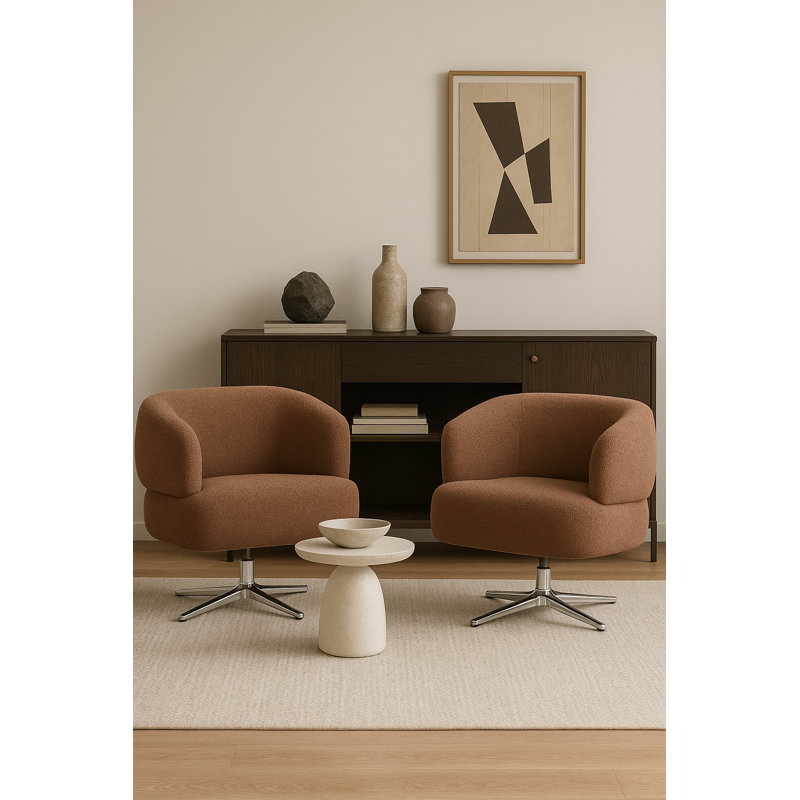 29" Wide Bouclé Upholstered Barrel Swivel Accent Chair(Set Of 2)