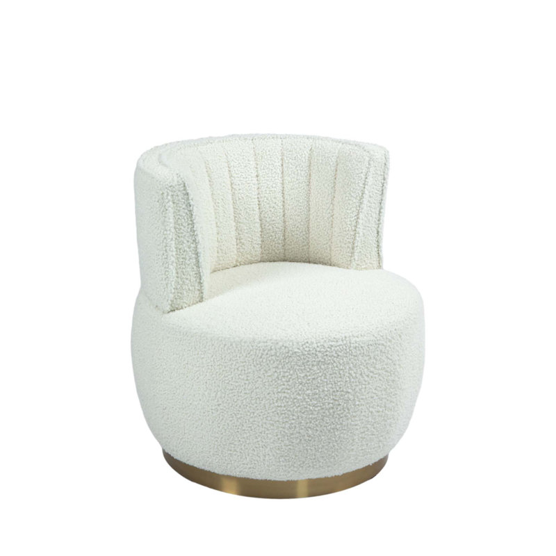 Alphonsine Upholstered Swivel Barrel Chair, White Teddy