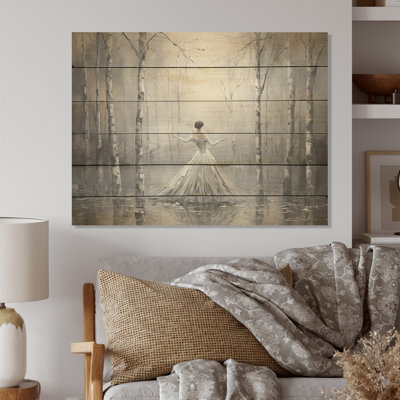 Wood Birchs Woman Ballet - Tree Birch Wood Art On Natural Pine Wood