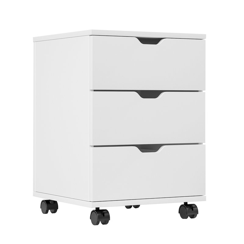Classeur vertical à 3 tiroirs, classeur mobile avec roulettes pour le bureau, Blanc