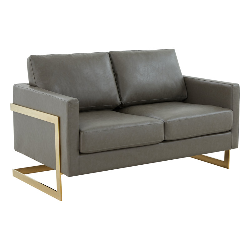 Bellago 55'' Upholstered Leather Accent Armchair with Gold Frame, Gray