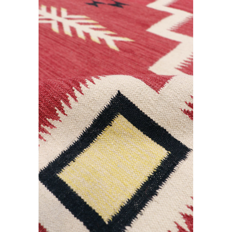 Tuscany Geometric Handmade Flatweave Rectangle 6'3" x 8'10" Wool Area Rug in Red/Black/Beige