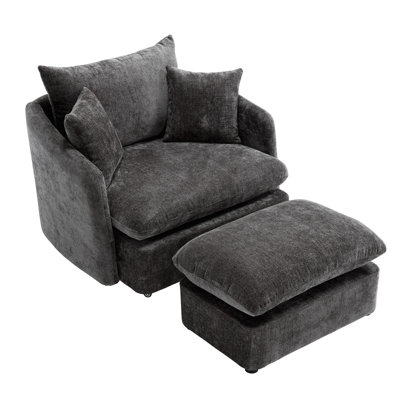 Large Swivel Accent Chair with Ottoman, Chenille Fabric, Modern Living Room