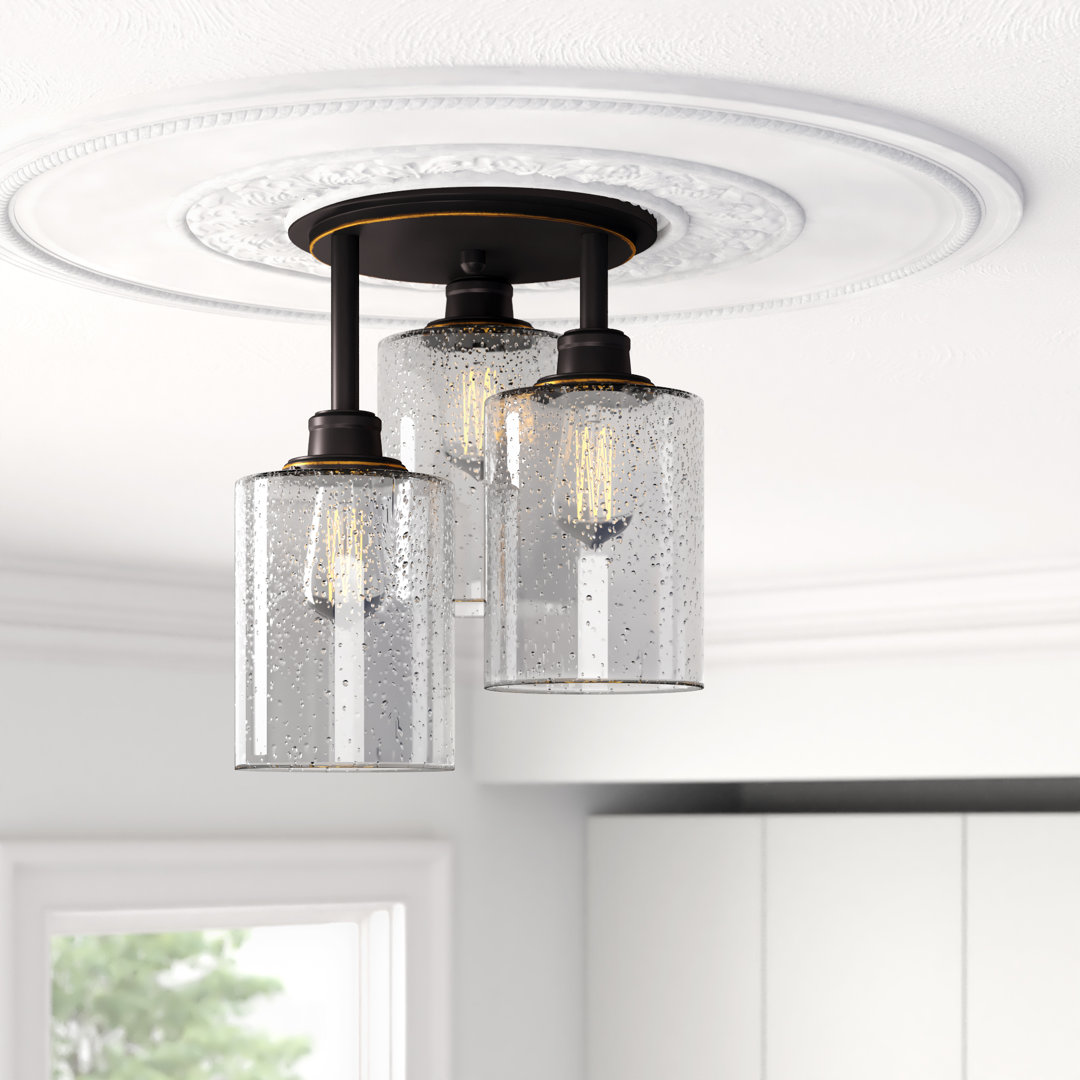 3 -Light 13" Semi Flush Mount Breakwater Bay Fixture Finish: Oil Rubbed Bronze, Glass Type: Seeded Glass