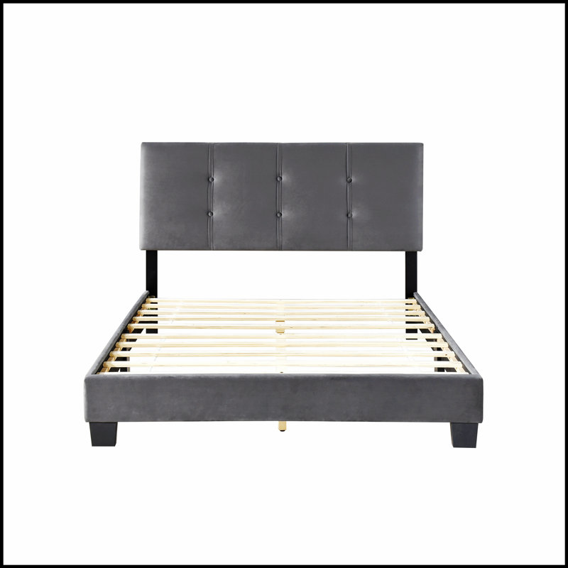 Lit rembourré en velours luxueux avec tête de lit réglable pour un confort et un style ultimes, Lit double, Gris foncé