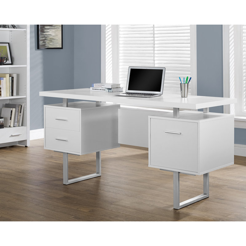 Jazarian Computer Desk, Home Office, Laptop, Left, Right Set-up, Storage Drawers, Work, Chrome Duplicate, White Duplicate