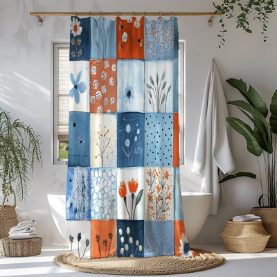 Rideau de douche Botanical Patchwork - Imprimé floral artistique pour salle de bain bohème et moderne
