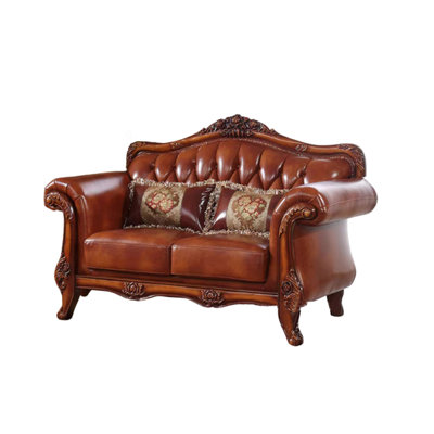 European-style Living Room Carved Sofa. 64.5'' Leather Loveseat