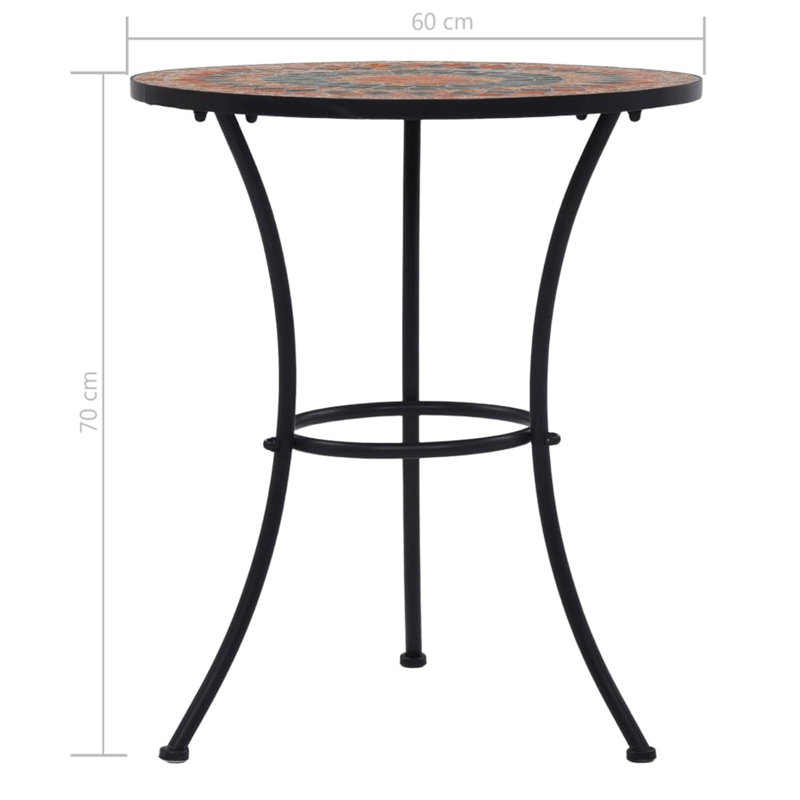 Mosaic Bistro Table Orange/Grey 60Cm Ceramic