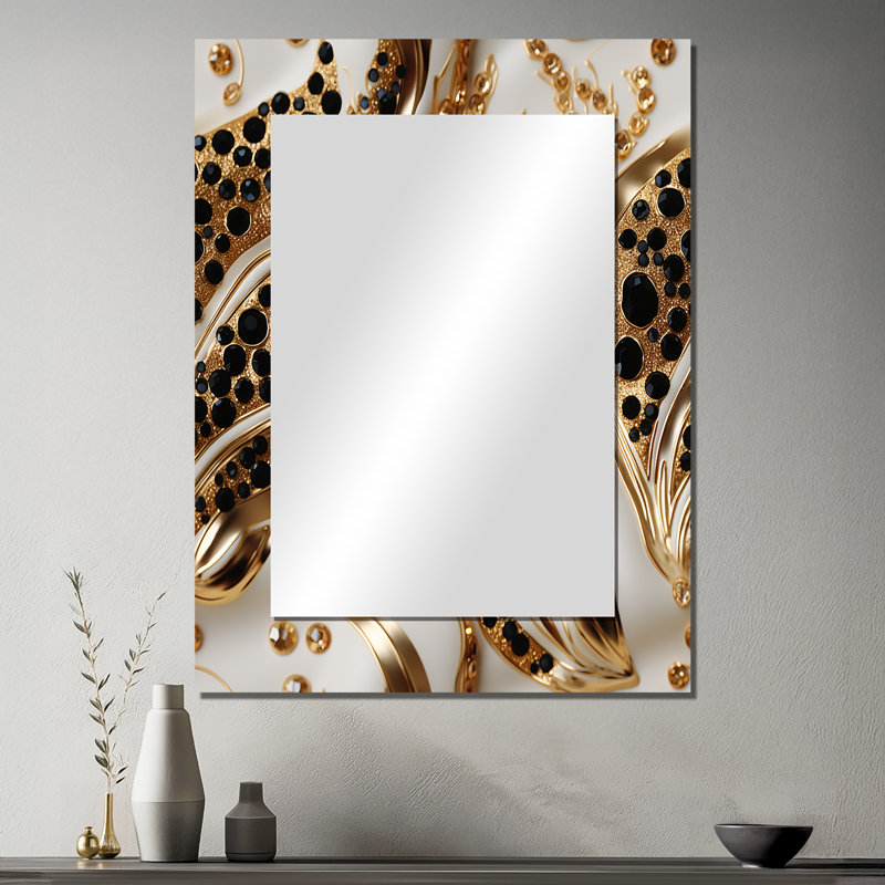 Motif de marbre Keivha noir et doré Glam - miroir décoratif en marbre, miroir mural moderne, impression d'art en métal