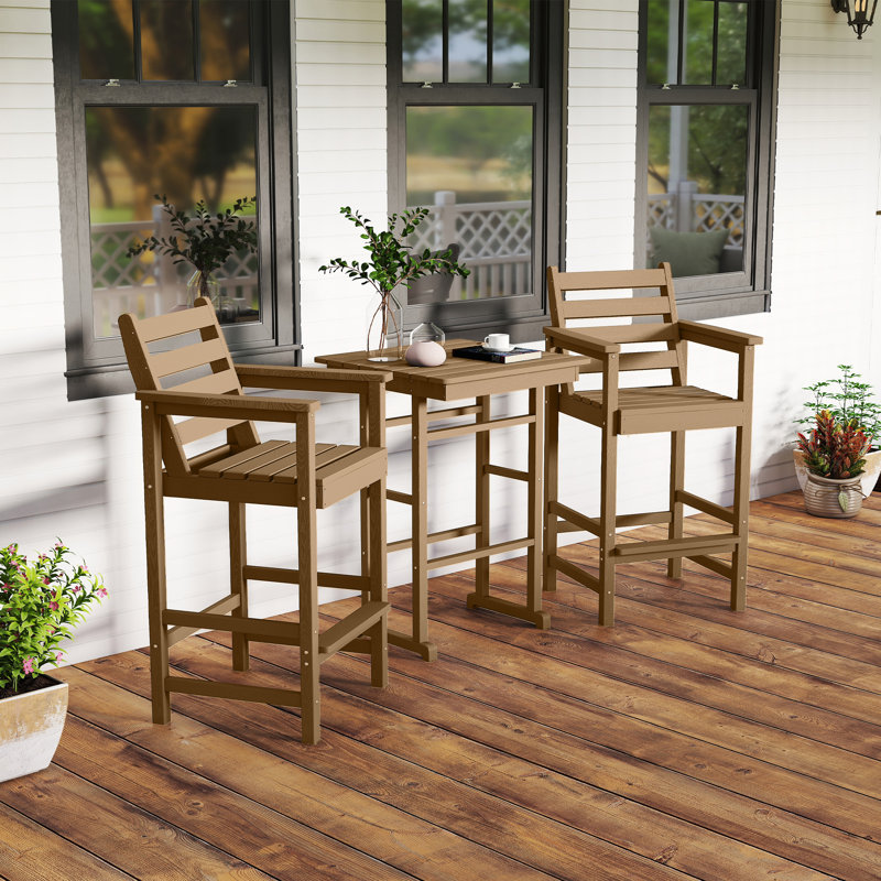 All Weather HDPE Bar Height Outdoor Table and Chairs Set for Bistro Patio Balcony, Brown, Yes 