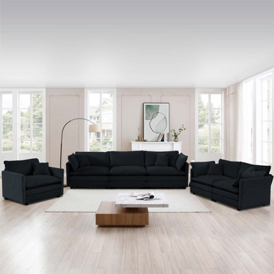 Modern Upholstered Chenille Cloud Couches Set, 3-Seater & 2-Loveseat & 1 Single Sofa Set by Latitude Run