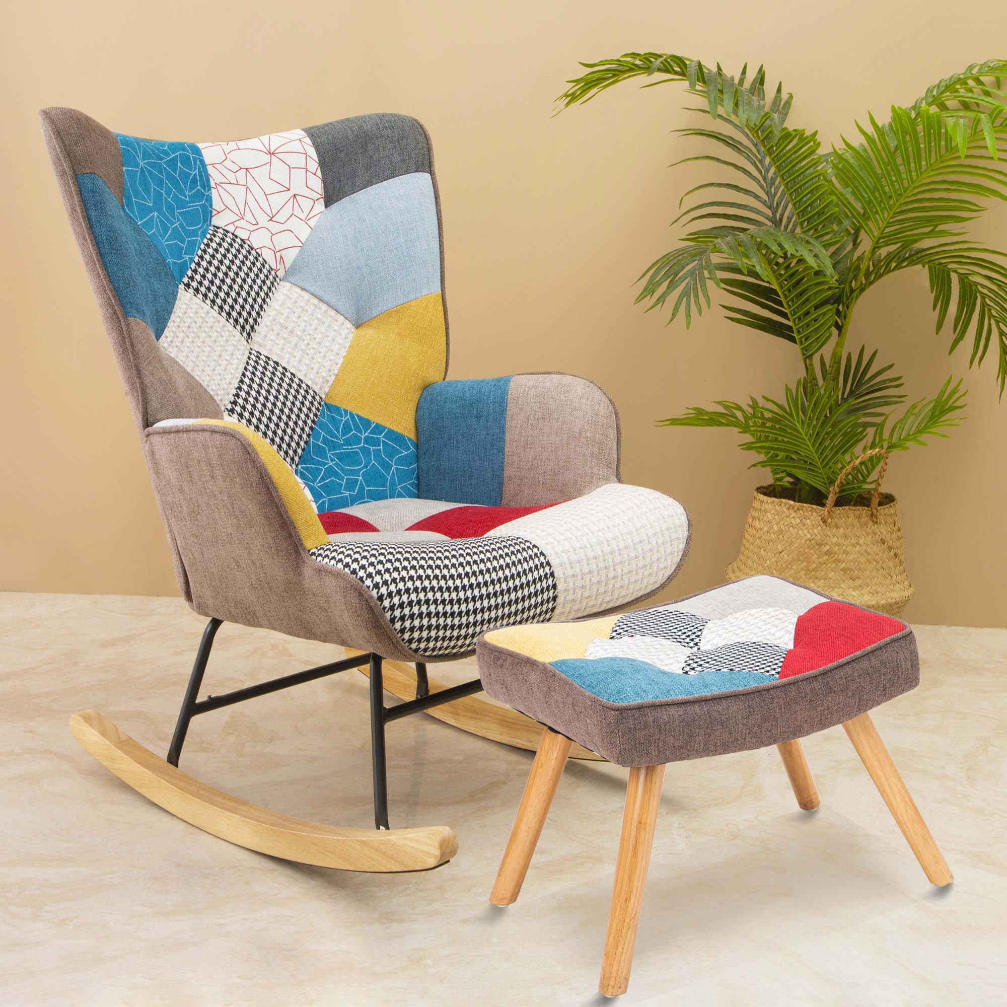 Dakota Fields Rocking Chair With Ottoman,Mid Century Fabric Rocker ...