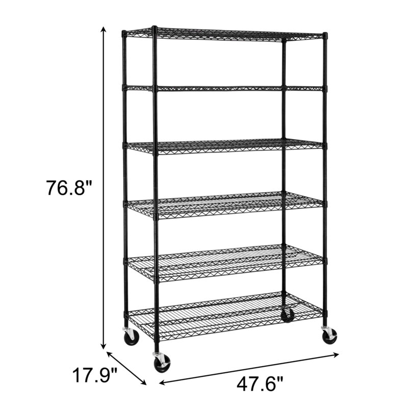 Navan 47.6'' W Metal Storage Rack with Wheels, Satin Black