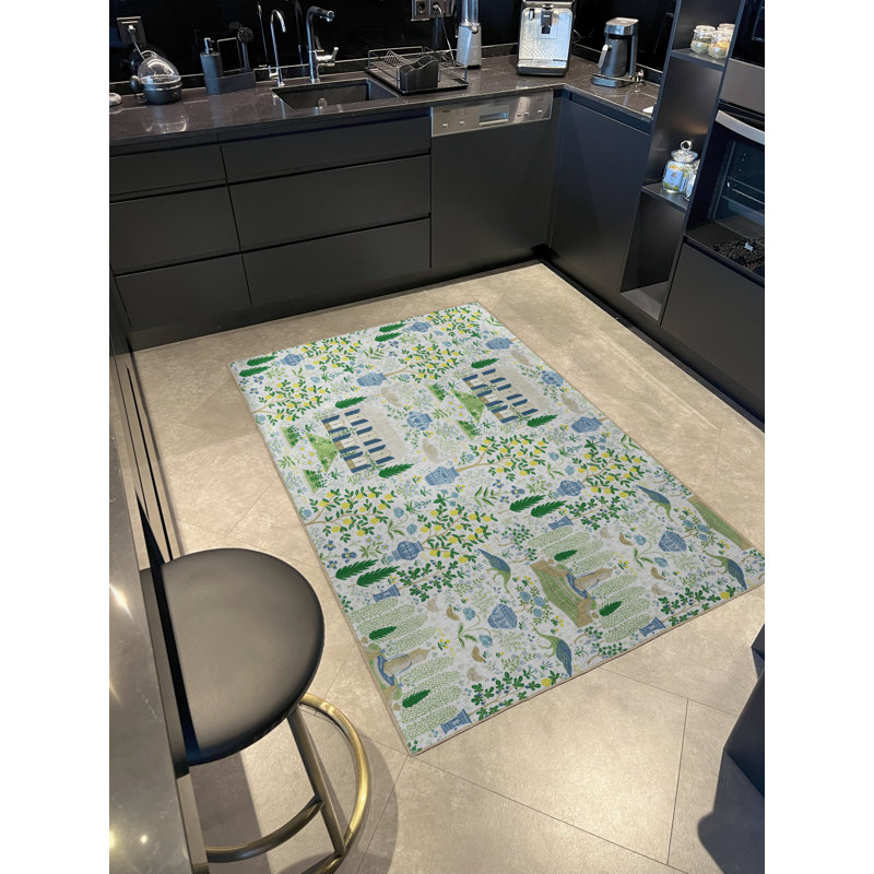 Light-Toned Multi-Coloured Garden Design Lemon Tree and House Patterned Modern Decorative Rug, Rectangle 3'3" x 4'11"
