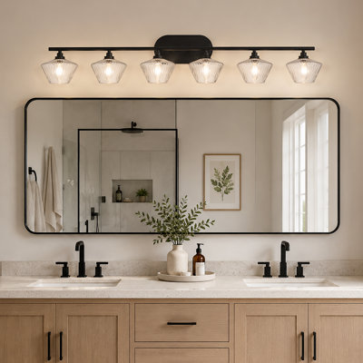 Racust 6 - Light Bathroom Steel Dimmable Vanity Light with Ribbed Glass Shades