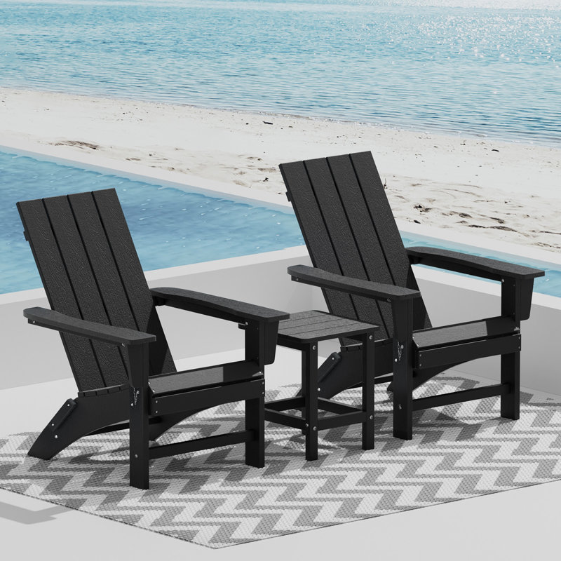 Chaises Adirondacks pliantes en PEHD Catelynn avec table (2 chaises et 1 table), Noir